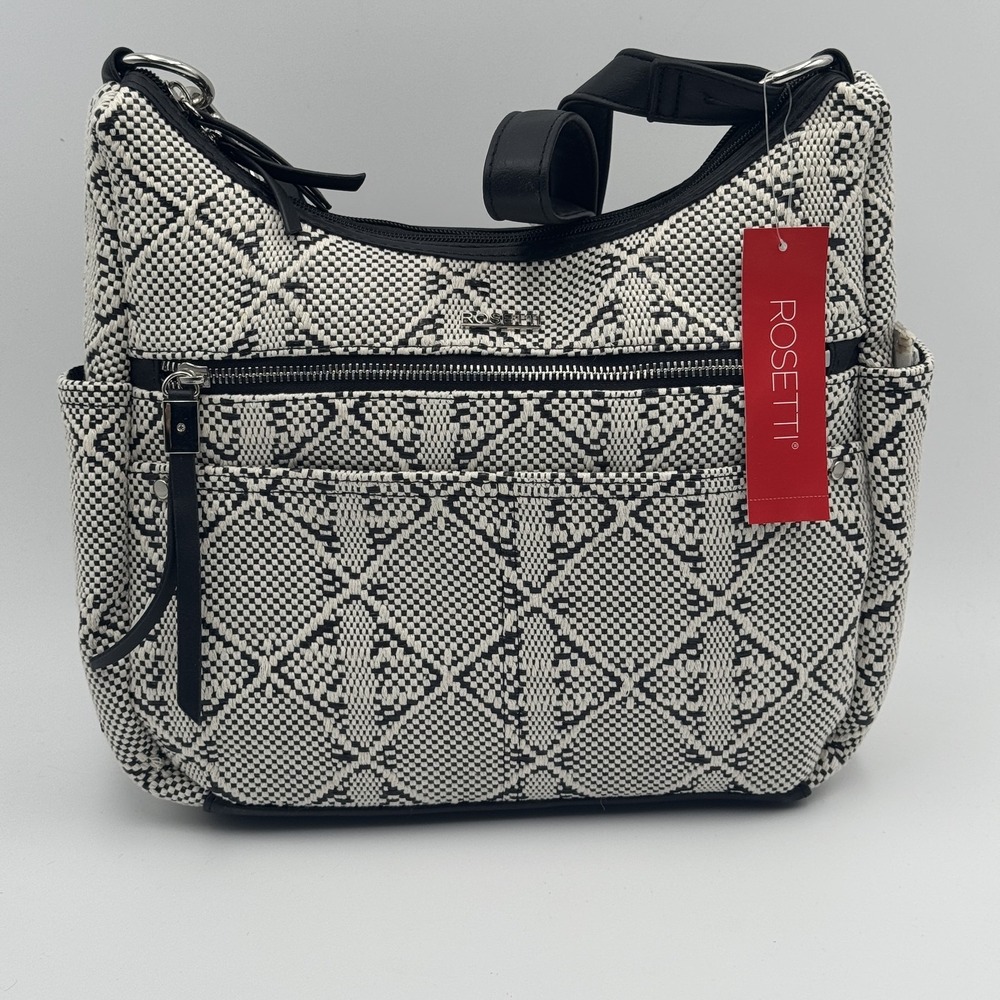 Rosetti Drew Coho Convertible Hobo Handbag Geo Straw Black White NWT Kohls